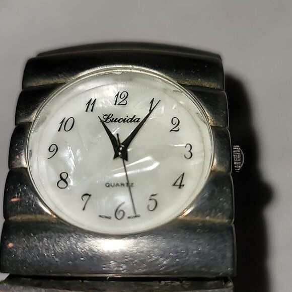 Lucida Industrial Thick Silver Metal Watch Expandable‎ Band White Abalone Face - Picture 6 of 10